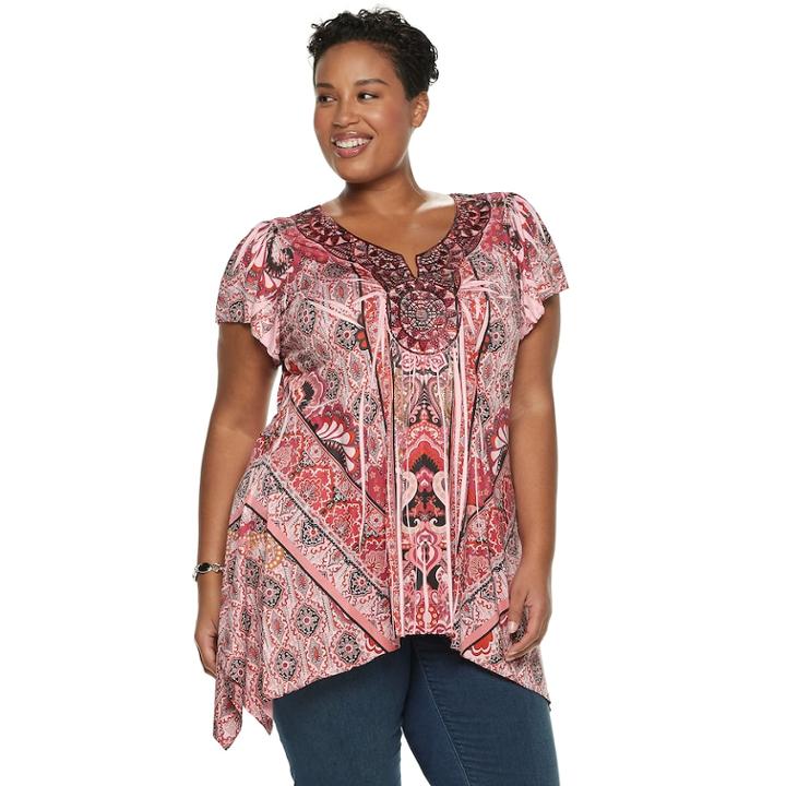 Plus Size World Unity Medallion Sharkbite Top, Women's, Size: 2xl, Brt Red
