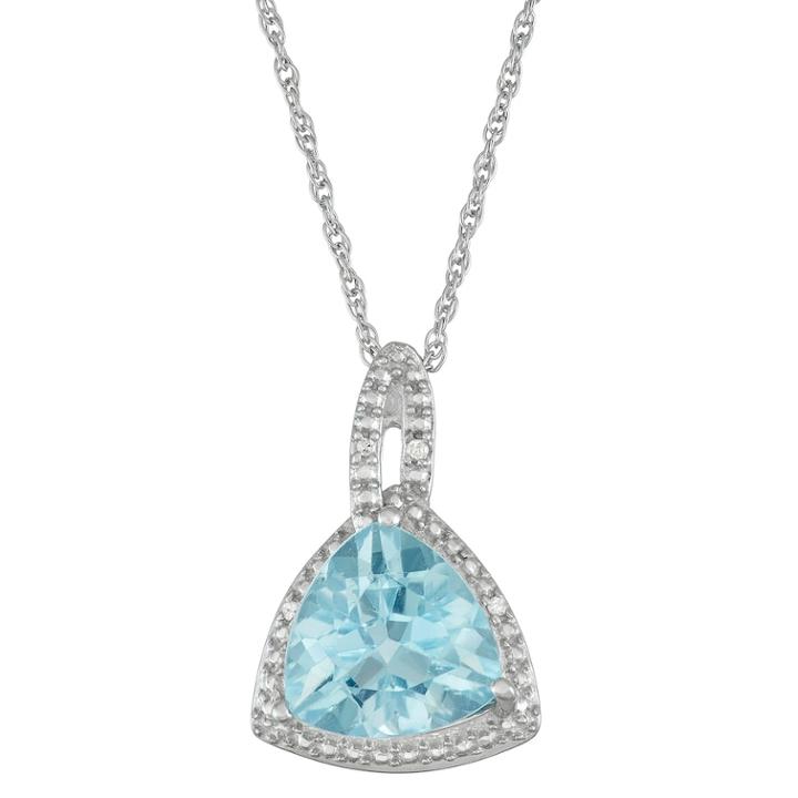 Sterling Silver Blue Topaz & Diamond Accent Triangle Pendant Necklace, Women's, Size: 18, White