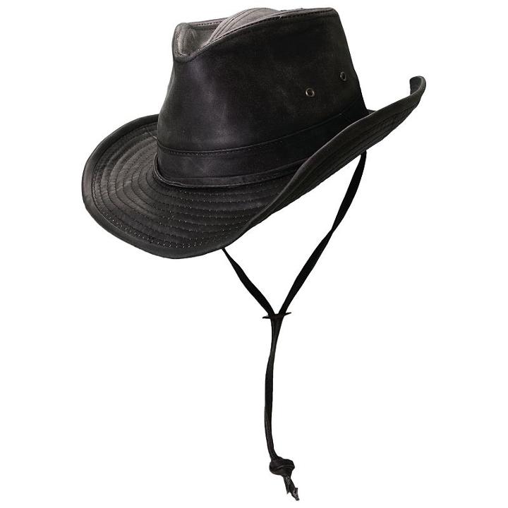 Men's Black Weathered-leather Outback Safari Hat, Size: Large