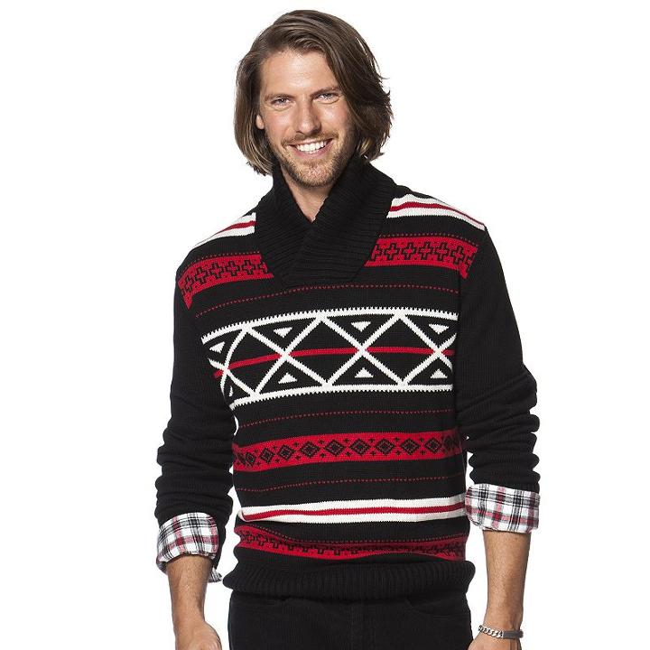 Men's Chaps Classic-fit Nordic-inspired Shawl-collar Sweater, Size: Large, Black