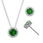 Lab-created Emerald & Cubic Zirconia Sterling Silver Halo Pendant Necklace & Stud Earring Set, Women's, Green