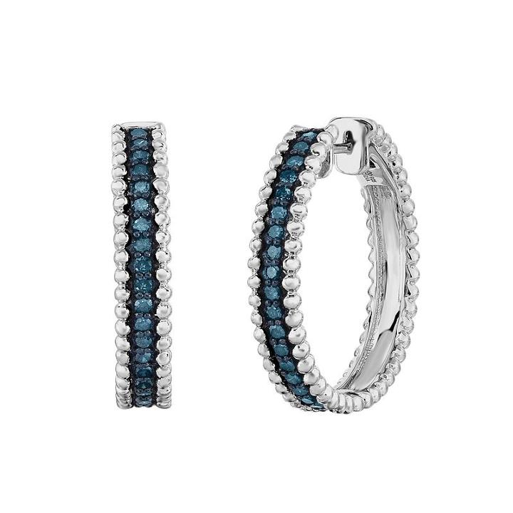 Sterling Silver 1/2 Carat T.w. Blue Diamond Hoop Earrings, Women's