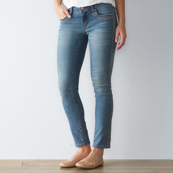 Women's Sonoma Goods For Life&trade; Embroidered Skinny Jeans, Size: 10, Blue Other