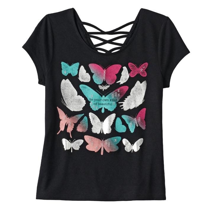 Girls Plus Size Mudd&reg; Criss-cross Lattice Back Tee, Size: 14 1/2, Black