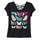 Girls Plus Size Mudd&reg; Criss-cross Lattice Back Tee, Size: 14 1/2, Black