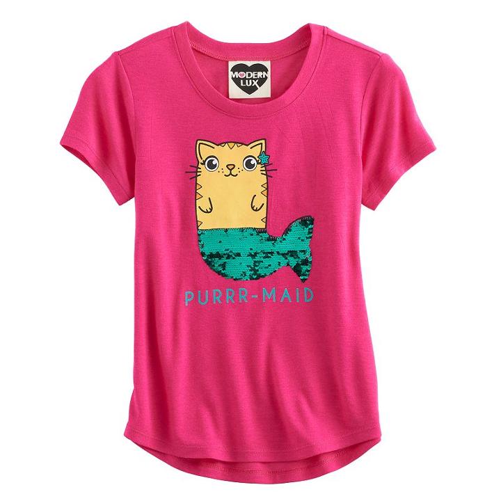 Girls 7-16 Purrmaid Two-way Sequin Tee, Girl's, Size: Xl, Brt Pink
