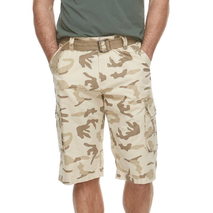 Men's Rawx Regular-fit Belted Cargo Shorts, Size: 34, Beig/green (beig/khaki)