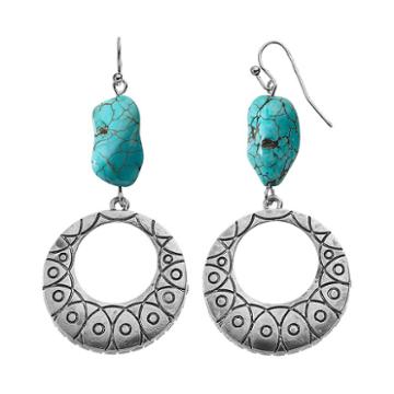 Simulated Turquoise Hoop Drop Earrings, Women's, Turq/aqua