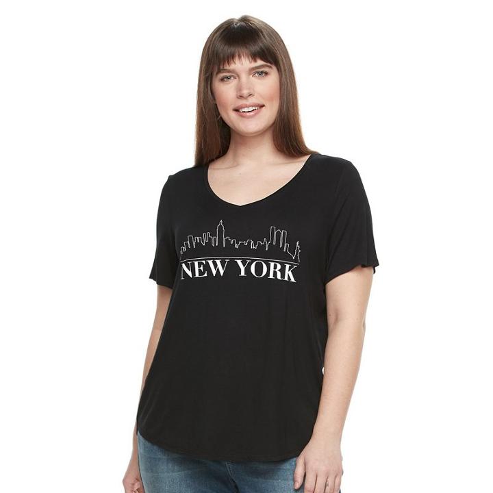 Plus Size Apt. 9&reg; V-neck Graphic Tee, Women's, Size: 0x, Black