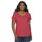 Juniors' Plus Size So&reg; Short Sleeve V-neck Tee, Girl's, Size: 1xl, Med Red