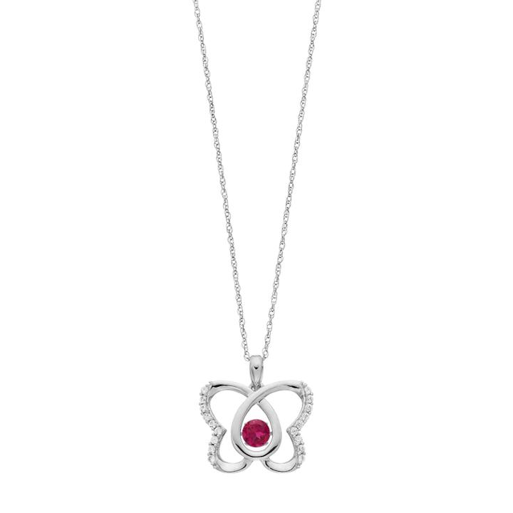 Sterling Silver Lab-created Ruby & White Sapphire Butterfly Pendant, Women's, Size: 18, Red
