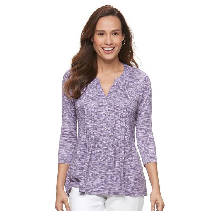 Petite Croft & Barrow&reg; Pintuck Henley, Women's, Size: M Petite, Med Purple