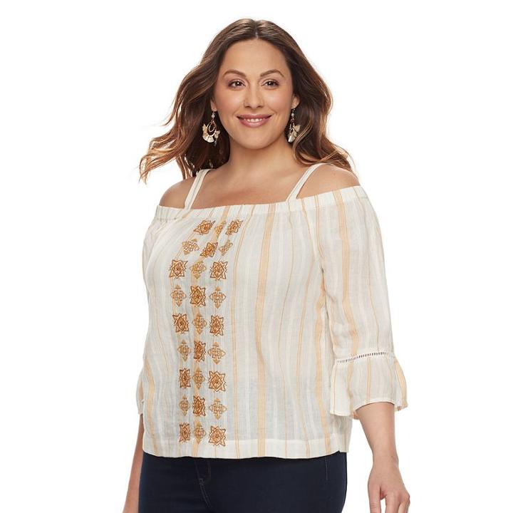 Plus Size Sonoma Goods For Life&trade; Printed Cold-shoulder Top, Women's, Size: 3xl, Gold
