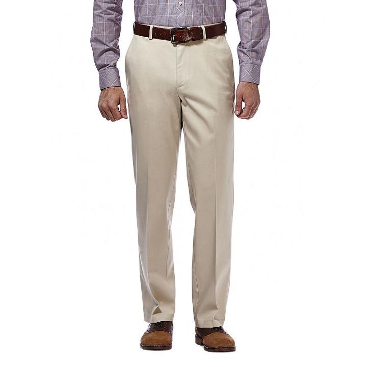 Men's Haggar Premium No Iron Khaki Stretch Straight-fit Flat-front Pants, Size: 36x30, White Oth