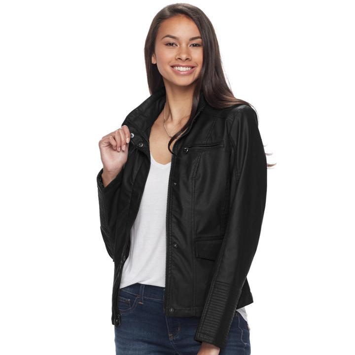 Juniors' Pink Envelope Faux-leather Jacket, Teens, Size: Large, Black