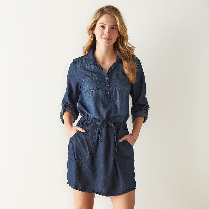 Women's Sonoma Goods For Life&trade; Chambray Shirtdress, Size: Xl, Dark Blue