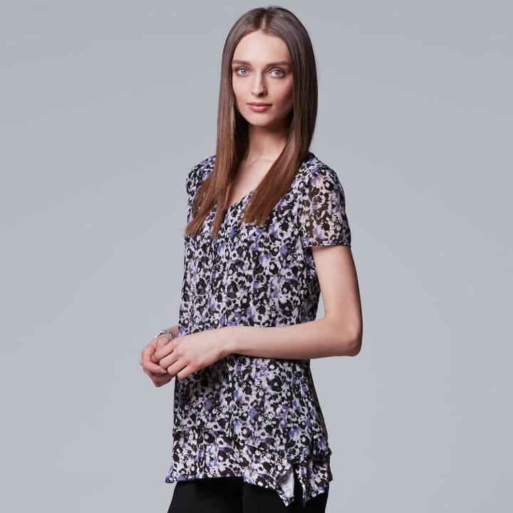 Women's Simply Vera Vera Wang Print Tiered Hem Tee, Size: Xs, Med Blue