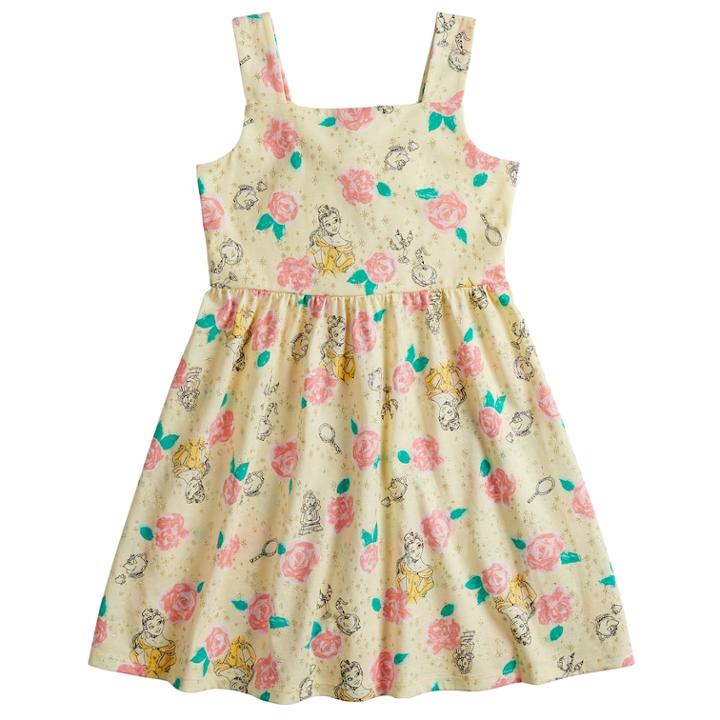 Disney's Beauty And The Beast Belle Girls 4-7 Rose Print Dress By Jumping Beans&reg;, Size: 4, Lt Yellow
