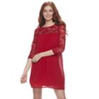 Juniors' Lily Rose Lace Yoke Swing Dress, Teens, Size: Small, Dark Red