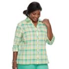 Plus Size Alfred Dunner Studio Plaid Button Front Top, Women's, Size: 18 W, Green Yellow Plaid
