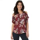 Juniors' Iz Byer California Flutter Cold Shoulder Top, Teens, Size: Medium, Bordeaux Floral