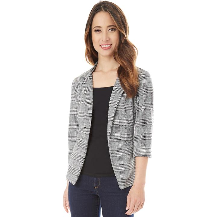 Juniors' Iz Byer Plaid Ponte Blazer, Teens, Size: Xs, Gray
