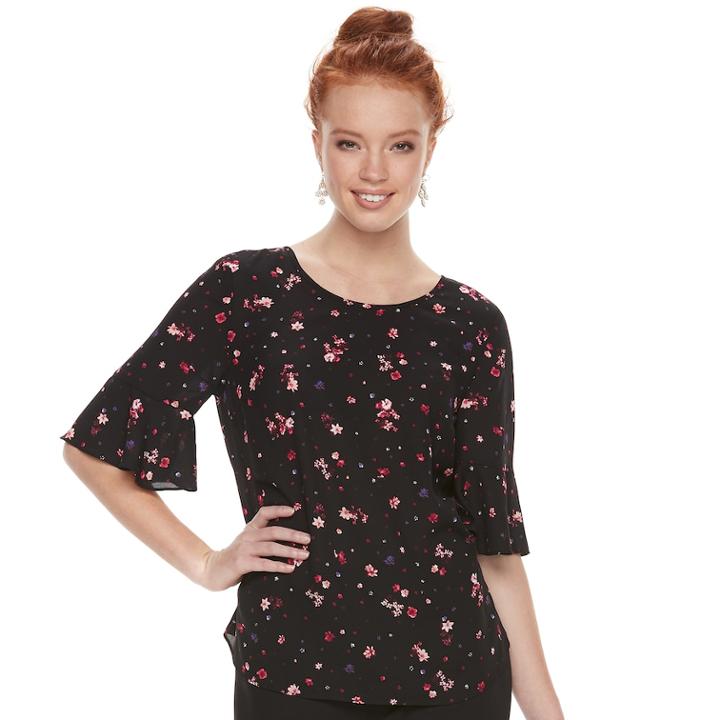 Women's Elle&trade; Printed Crepe Top, Size: Medium, Black