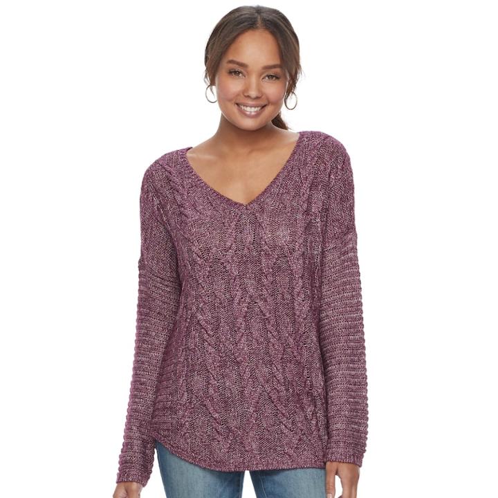 Women's Sonoma Goods For Life&trade; Cable Knit V-neck Sweater, Size: Medium, Drk Purple