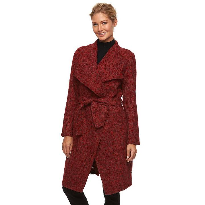 Women's Triple Star Marled Wrap Sweater Coat, Size: Large, Red