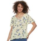 Juniors' So&reg; Lace-up Floral Flutter Sleeve Top, Teens, Size: Xs, Yellow