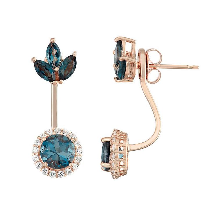 14k Rose Gold Over Silver London Blue Topaz & Lab-created White Sapphire Jacket Earrings, Women's