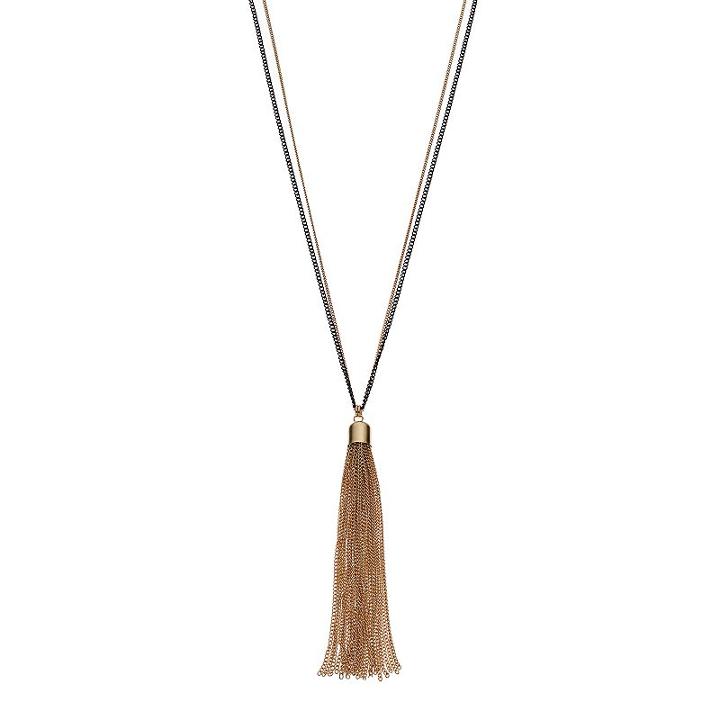 Two Tone Long Tassel Pendant Necklace, Women's, Black