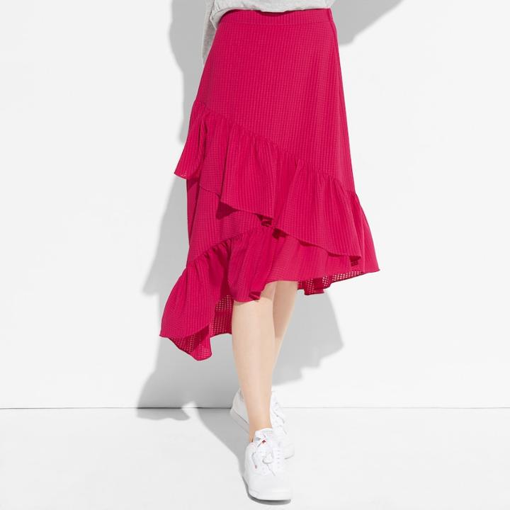 K/lab Asymmetrical Ruffle Skirt, Teens, Size: Large, Dark Pink