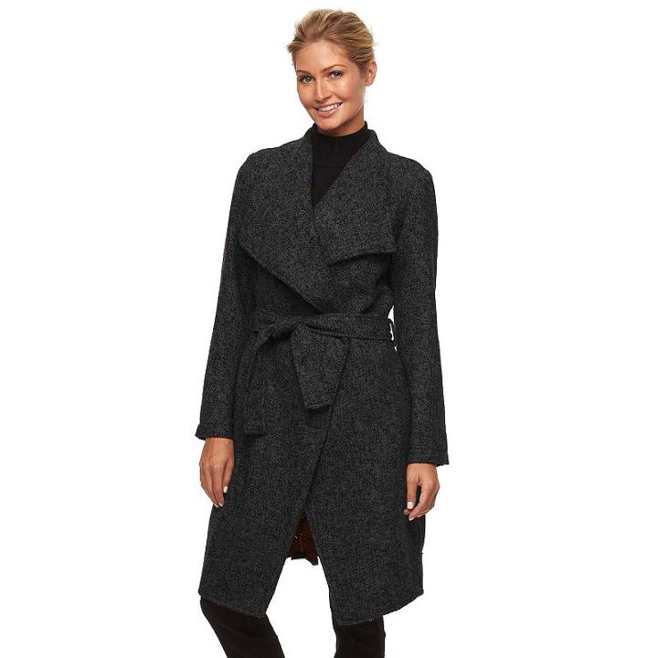 Women's Triple Star Marled Wrap Sweater Coat, Size: Medium, Dark Grey