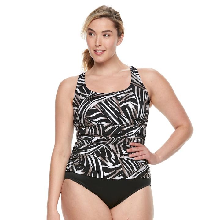 Plus Size Trimshaper Debbie Tummy Slimmer Ruched One-piece Swimsuit, Women's, Size: 16 W, Black
