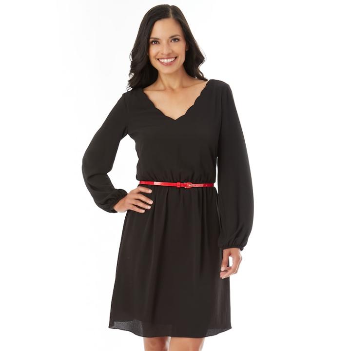 Women's Apt. 9&reg; Scalloped Fit & Flare Dress, Size: 8, Black