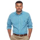 Big & Tall Chaps Regular-fit Plaid Stretch Poplin Button-down Shirt, Men's, Size: 3xl Tall, Blue