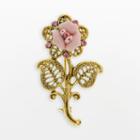 1928 Gold Tone Crystal Floral Brooch, Women's, Pink