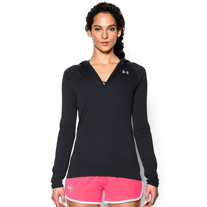 Women's Under Armour Tech Solid Hooded Long Sleeve Top, Size: Xl, Black