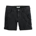 Girls 7-16 & Plus Size Mudd&reg; Floral Applique Distressed Denim Shorts, Size: 8, Black
