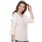 Juniors' Plus Size So&reg; Lace-up Colorblock Raglan Tee, Teens, Size: 1xl, Light Pink