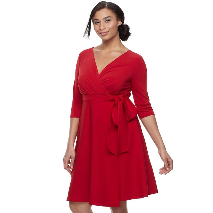 Plus Size Chaya Faux-wrap Dress, Women's, Size: 16 W, Brt Red