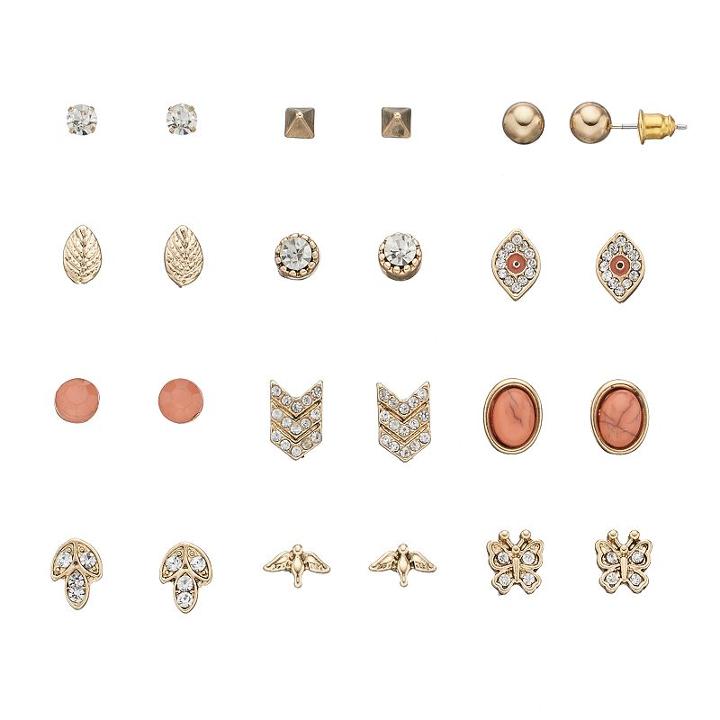Mudd&reg; Butterfly, Bird, Leaf & Evil Eye Stud Earring Set, Women's, Multicolor
