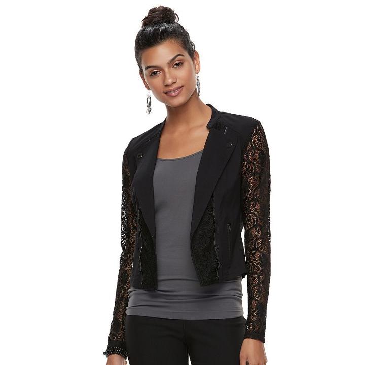 Juniors' Candie's&reg; Lace Crop Moto Jacket, Teens, Size: Xs, Black