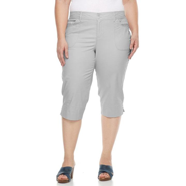 Plus Size Gloria Vanderbilt Alicia Embroidered Capris, Women's, Size: 16 W, Silver