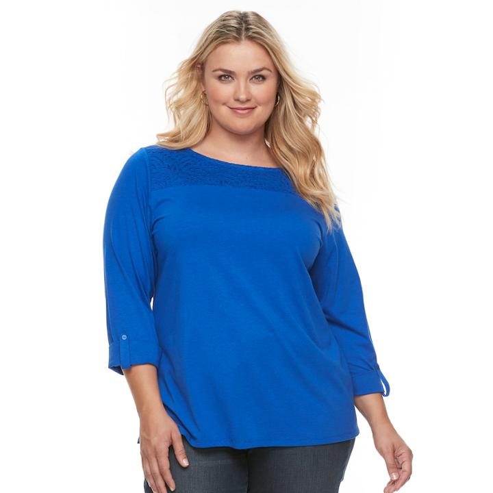 Plus Size Croft & Barrow&reg; Sleeve Lace Tee, Women's, Size: 1xl, Med Blue