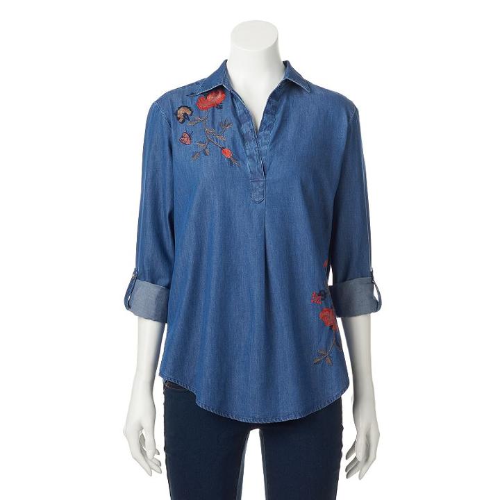 Women's Sonoma Goods For Life&trade; Embroidered Shirt, Size: Medium, Med Blue