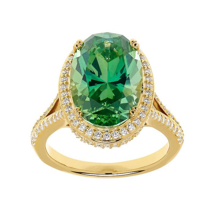 Emotions 14k Gold Over Silver Halo Ring - Made With Swarovski Cubic Zirconia, Women's, Size: 7, Green