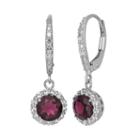 Garnet And Lab-created White Sapphire Sterling Silver Halo Drop Earrings, Women's, Multicolor