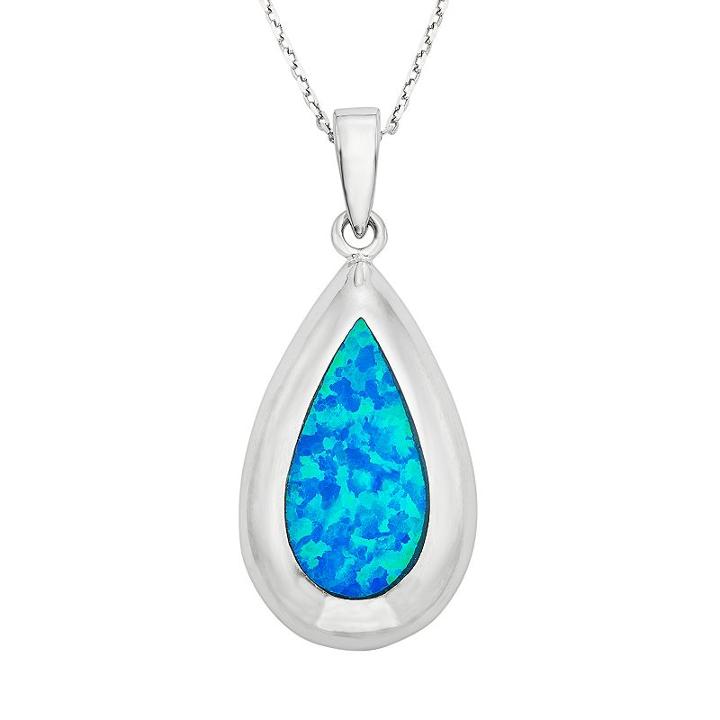 Lab-created Blue Opal Sterling Silver Teardrop Pendant Necklace, Women's, Size: 18